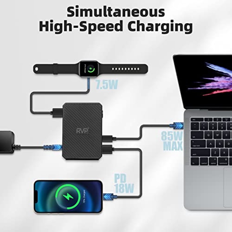 RVP+ USB C 도킹 스테이션 3개 모니터, 14-in-1, 10Gbps USB-C, 5Gbps USB 3.0, 85W 노트북 충전, PD 18W, 트리플 디스플레이-4K HDMI 듀얼 모니터 및 디스플레이 포트, 기가비트 이더넷, 오디오, TF/SD 3.0 (RVP-G8)