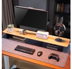 책상용 XL 오크재 모니터 스탠드(44인치) 모니터 2개용 대형 모니터 스탠드, 책상 상단용 책상 선반