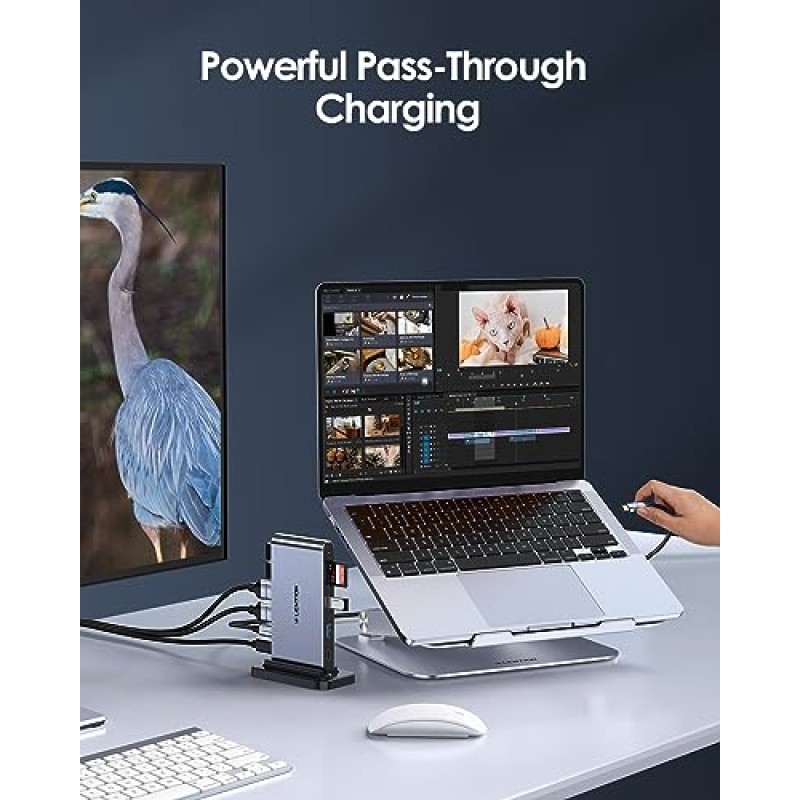 LENTION 10-in-1 USB-C 도킹 스테이션, 듀얼 4K HDMI, 100W 전원 공급, USB C 데이터 포트, USB 3.0/2.0, Windows 노트북/Dell/Thinkpad/Lenovo용 SD/TF 카드 리더기, 기타(D62, Space 회색)