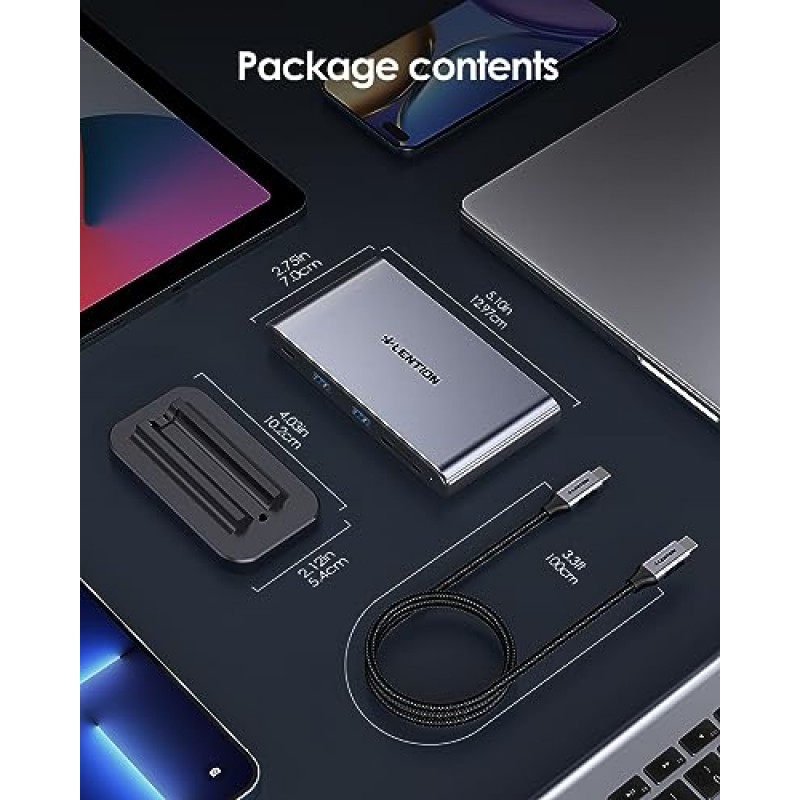 LENTION 10-in-1 USB-C 도킹 스테이션, 듀얼 4K HDMI, 100W 전원 공급, USB C 데이터 포트, USB 3.0/2.0, Windows 노트북/Dell/Thinkpad/Lenovo용 SD/TF 카드 리더기, 기타(D62, Space 회색)