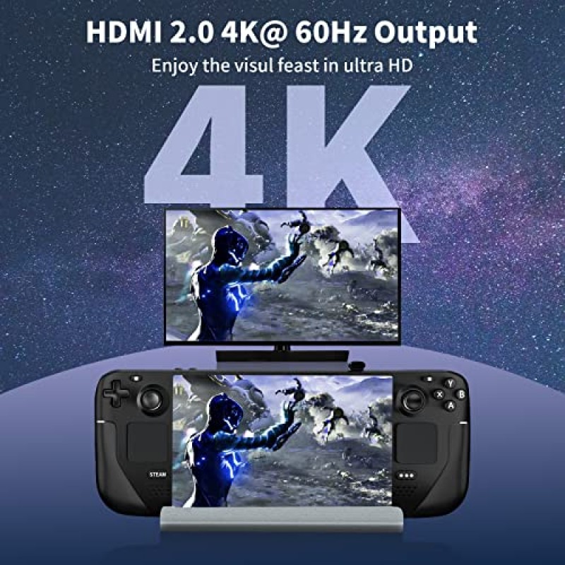 스팀 데크용 MORELOCO 도킹 스테이션, HDMI 2.0 4K@60Hz 지원 5-in-1 스팀 데크 도크, USB-A 3.0 3개, 밸브용 USB-C 고속 충전 스팀 데크 도크 액세서리