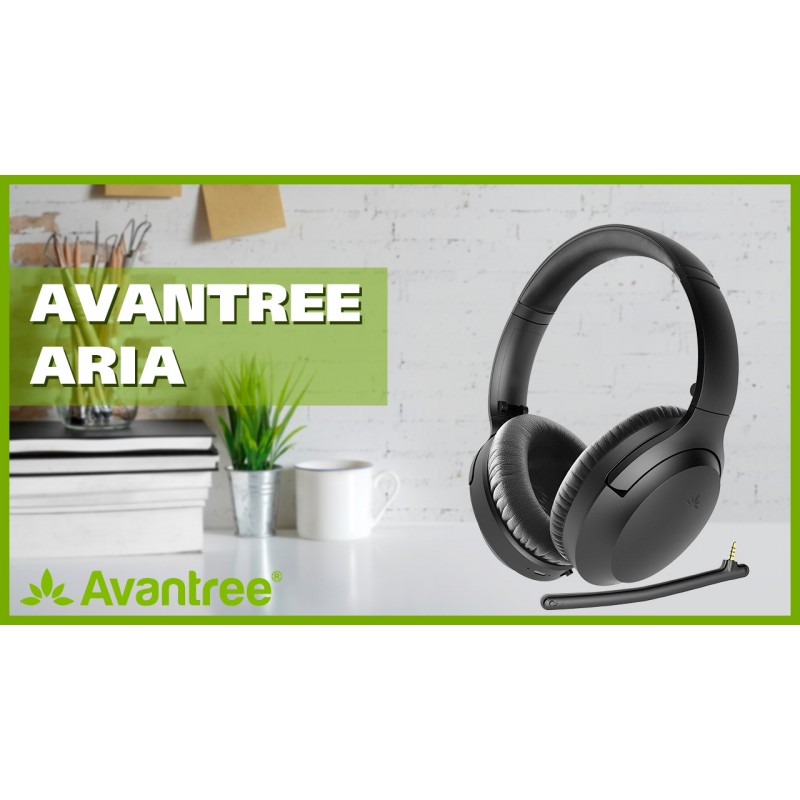 Avantree Aria - 분리형 마이크, 능동형 소음 제거 기능, 35시간 재생 시간을 갖춘 Bluetooth 헤드폰, PC, 전화 컴퓨터 및 노트북용 오버이어 무선 또는 유선 헤드셋