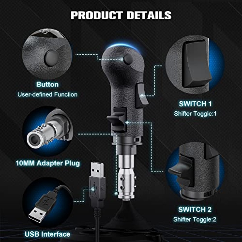 USB American 트럭 시뮬레이터 시프터, ATS 및 ETS2 게임에 적합한 기어 시프트 노브, Logitech G27 G29 G920 Thrustmaster TH8A Fanatec SQ와 호환되는 PC Sim Racing 시프터