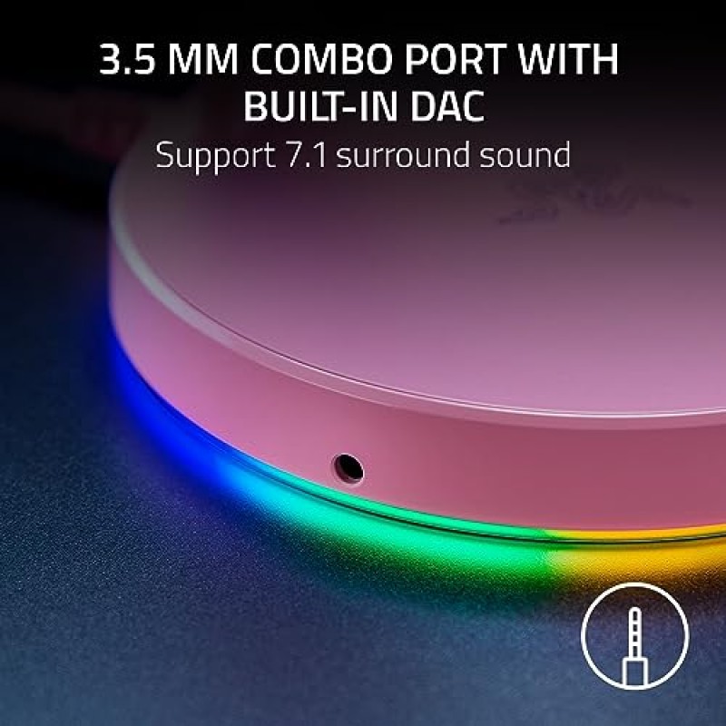 베이스 스테이션 V2 Chroma 헤드폰 헤드셋 스탠드 홀더: Chroma RGB 조명 - 더 큰 스탠드 및 미끄럼 방지 선반 - USB 충전 포트 - 미끄럼 방지 고무 베이스 - 3.5mm 포트 + 내장 DAC - 머큐리 화이트