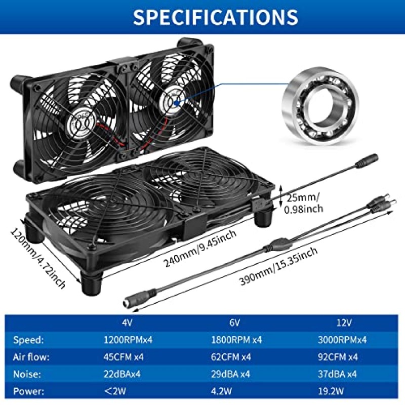 Wderair 4 x 120mm 서버 랙 마운트 팬 12V, 100V - 240V AC 전원 가변 속도 제어, DIY 냉각 광산 장비, AV 캐비닛, 홈 시어터, 냉장고, 온실용 높은 공기 흐름