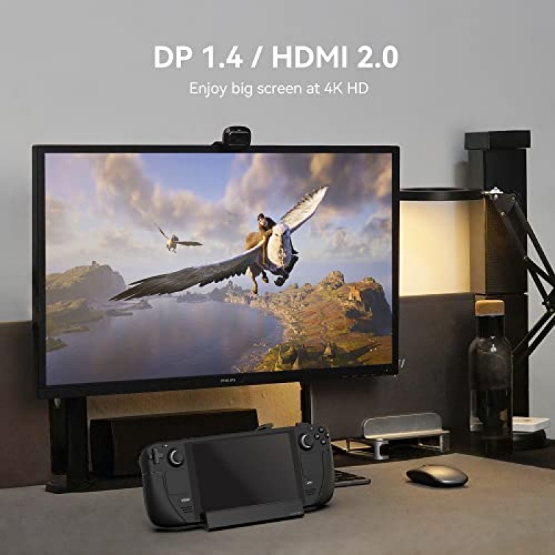 스팀 데크용 KIWIHOME 도킹 스테이션, LED 제어 버튼이 있는 7-in-1 도크, HDMI2.0 4K@60Hz, DP1.4 4K@120Hz, 100W PD 고속 충전, 1000M 이더넷, 밸브 스팀 데크와 호환되는 USB3.0 3개