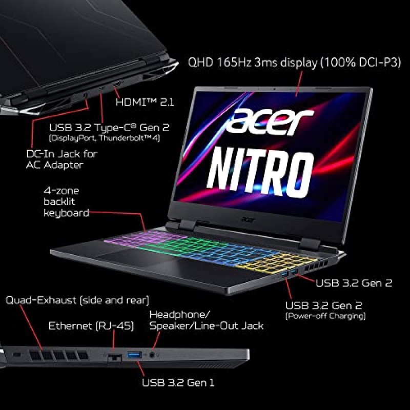 Acer Nitro 5 AN515-58-7583 게이밍 노트북 | 인텔 코어 i7-12700H | NVIDIA GeForce RTX 3070 Ti 노트북 GPU | 15.6인치 QHD 165Hz 3ms IPS 디스플레이 | 16GB DDR4 | RAID 0의 2TB SSD | Killer WiFi 6 | RGB 키보드