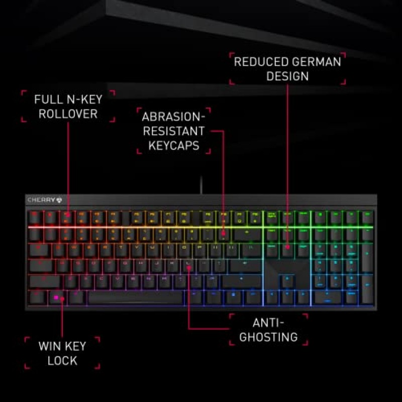 RGB 조명을 갖춘 Cherry MX 2.0S 유선 게이밍 키보드 다양한 MX 스위칭 특성: MX 검정, MX 파란색, MX 갈색, MX RED 및 MX Silent RED(흰색 - MX 갈색 스위치)