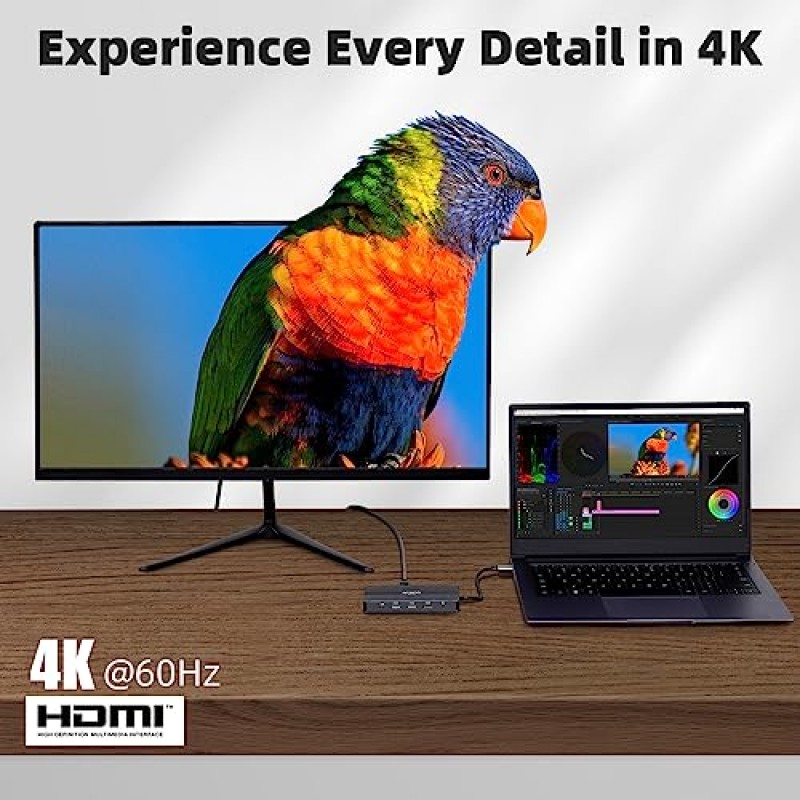 RVP+ USB C 도킹 스테이션 3개 모니터, 12-in-1, 트리플 디스플레이-4K HDMI 듀얼 모니터 및 VGA, 5Gbps USB-C/A 데이터 전송, USB 3.0, 100W 노트북 충전, 기가비트 이더넷, 오디오, SD/TF 동글 (RV-USB012)