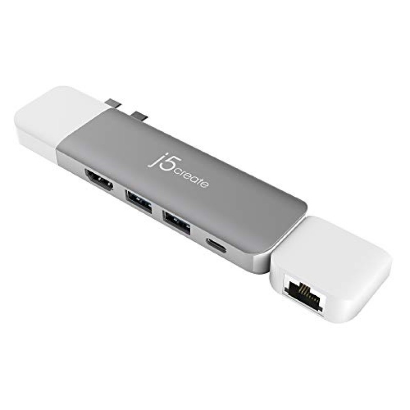 j5create USB-C 다중 디스플레이 모듈형 허브 | HDMI x 2, 미니 DisplayPort, VGA, PD 100W, RJ-45 이더넷, USB-A x 2, USB Type-C x 1, MacBook Pro/Air용 SD 카드 리더기, iPad Pro 2021/2020/2018(JCD389)