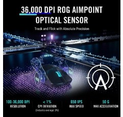 ASUS ROG Harpe 게이밍 무선 마우스, Ace Aim Lab Edition, 54g 초경량, 36,000 DPI 센서, 프로그래밍 가능 버튼 5개, 트라이 모드 연결(2.4GHz RF, Bluetooth, 유선), ROG SpeedNova, 블랙