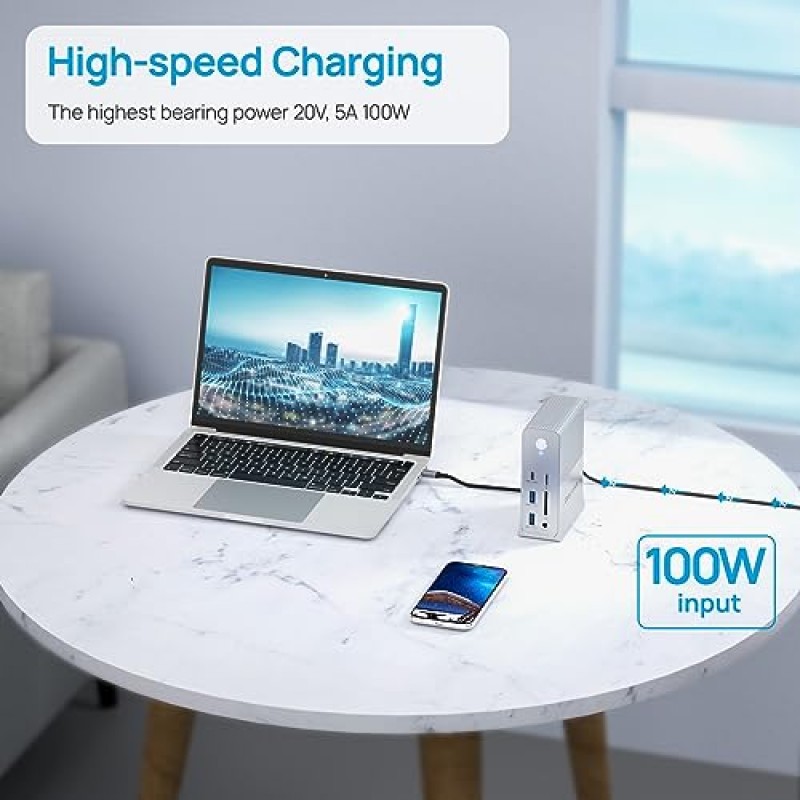 Ceapronex 노트북 도킹 스테이션 듀얼 모니터, 15 in 1 4K HDMI, VGA, RJ45, USB 3.0 2개, USB 2.0 4개, USB C PD 100W, SD/TF 카드 리더기, MacBook Pro/Air, Dell, HP, Lenovo, Surface용 오디오 , 플러그 앤 플레이