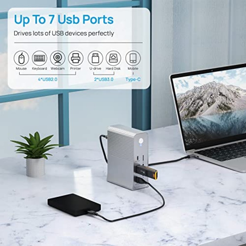 Ceapronex 노트북 도킹 스테이션 듀얼 모니터, 15 in 1 4K HDMI, VGA, RJ45, USB 3.0 2개, USB 2.0 4개, USB C PD 100W, SD/TF 카드 리더기, MacBook Pro/Air, Dell, HP, Lenovo, Surface용 오디오 , 플러그 앤 플레이