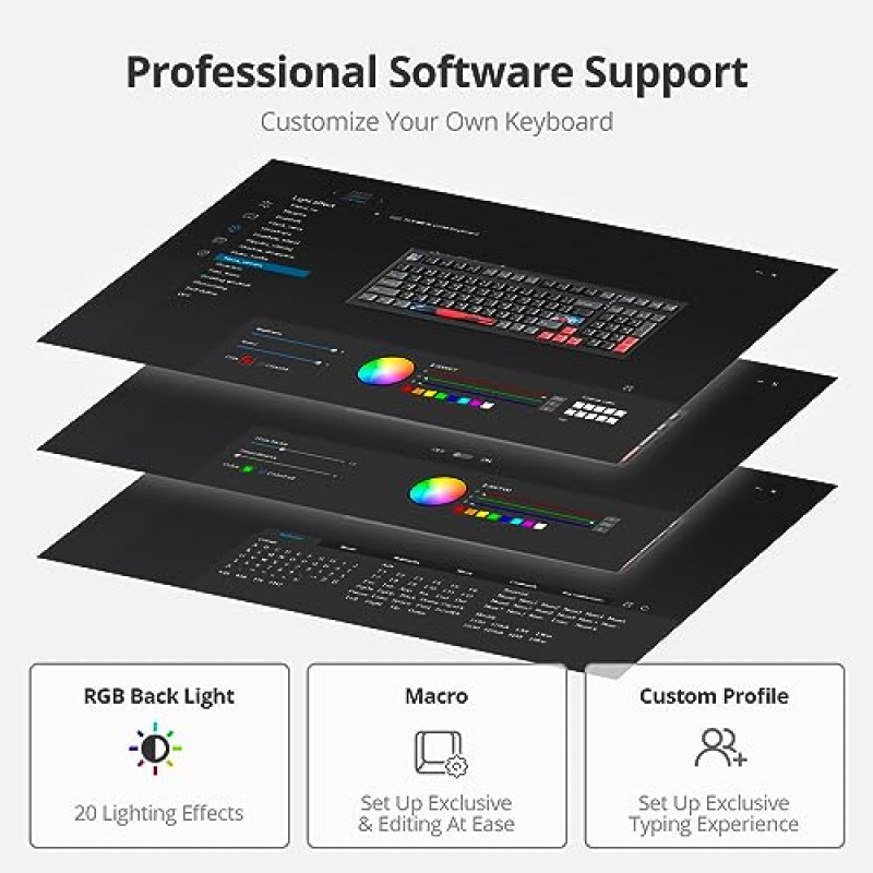 Owpkeenthy 유선 96% 개스킷 장착 기계식 게임용 키보드 핫 스왑 가능, 100키 프로그래밍 가능 남향 RGB 키보드, 조용한 선형 흰색 스위치 포함 Win mac(Night Red)용 체리 키캡