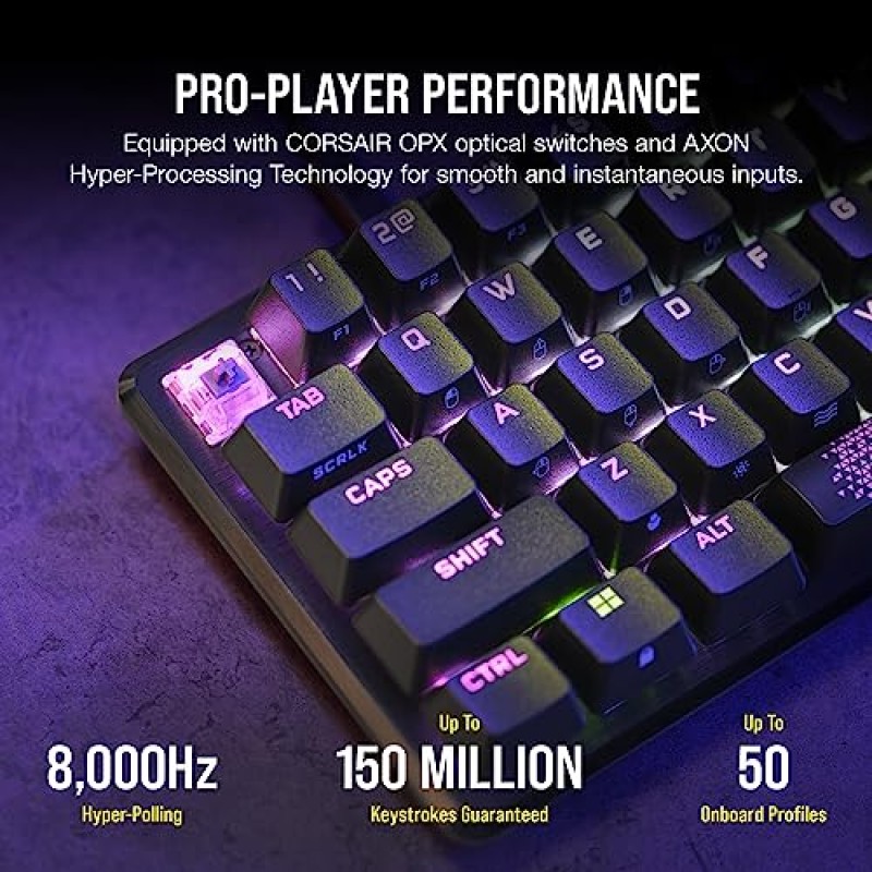 Corsair K65 PRO 미니 RGB 65% 광학-기계식 유선 게이밍 키보드 - OPX 스위치 - PBT 이중샷 키캡 - iCUE 호환 - QWERTY NA 레이아웃 - 블랙