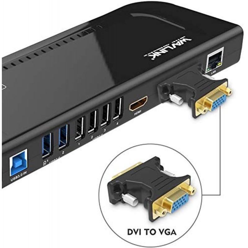 WAVLINK USB 3.0 및 USB C 범용 도킹 스테이션 듀얼 비디오 모니터 디스플레이 DVI HDMI VGA 기가비트 이더넷, 오디오, 노트북, 울트라북 및 PC용 USB 포트 6개