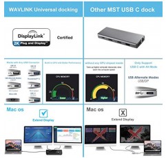 WAVLINK USB 3.0 및 USB C 범용 도킹 스테이션 듀얼 비디오 모니터 디스플레이 DVI HDMI VGA 기가비트 이더넷, 오디오, 노트북, 울트라북 및 PC용 USB 포트 6개