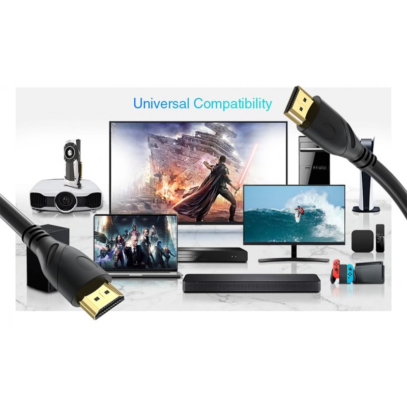 Jorenca 8K/4K HDMI 케이블 6.6ft(HDMI 2.0,18Gbps) 초고속 금도금 커넥터, 이더넷 오디오 리턴, 비디오 4K, FullHD1080p 3D Xbox Playstation Arc PS3 PS4 PS9 PC HDTV(검은색)와 호환 가능