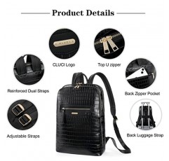 여성용 CLUCI 가죽 노트북 백팩 15.6인치 컴퓨터 가방 여행 비즈니스 데이팟트 스톤 패턴 블랙