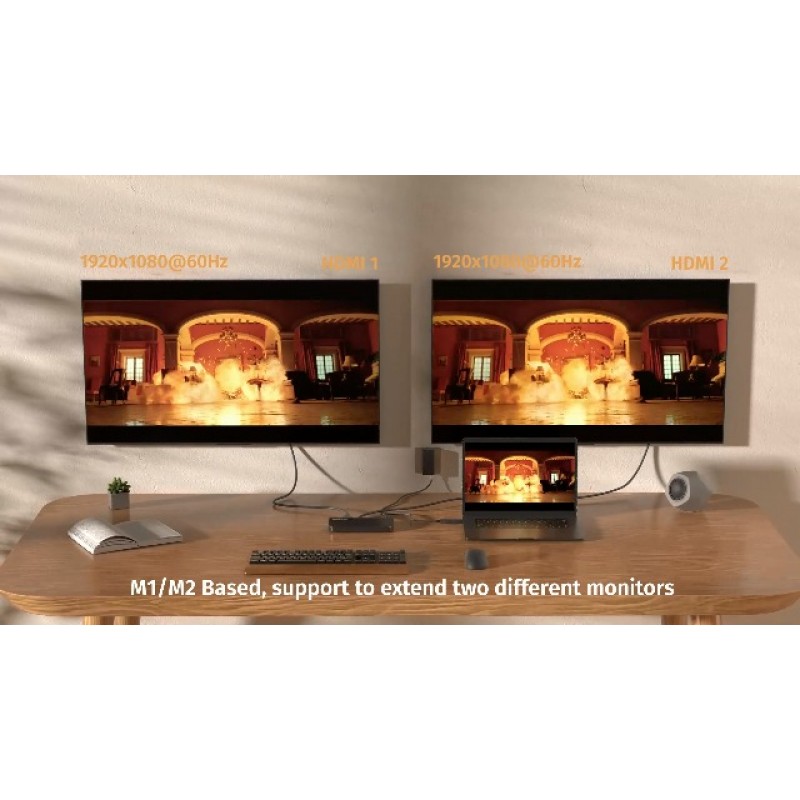 WAVLINK USB 노트북 도킹 스테이션 듀얼 모니터, M1 M2 Mac 및 Windows용 DisplayLink 컴퓨터 도크, ChromeOS, Ubuntu 20.04/22.04(HDMI 및 HDMI/DVI/VGA, 6xUSB 포트, LAN, 오디오)