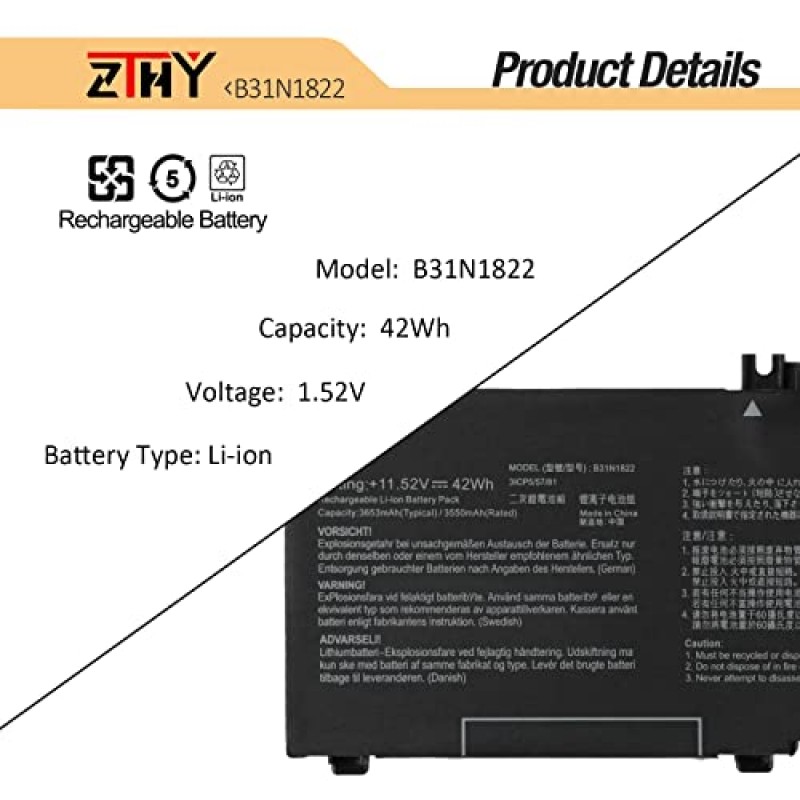 ZTHY 42Wh B31N1822 Asus ZenBook Flip 14 Q406 Q406D Q406DA UM462 UX462 UX462D UX462DA UM462DA UM462DA-AI012T UM462DA-AI023T UM462DA-AI017T UM462DA-AI037T AI028T 11.52V