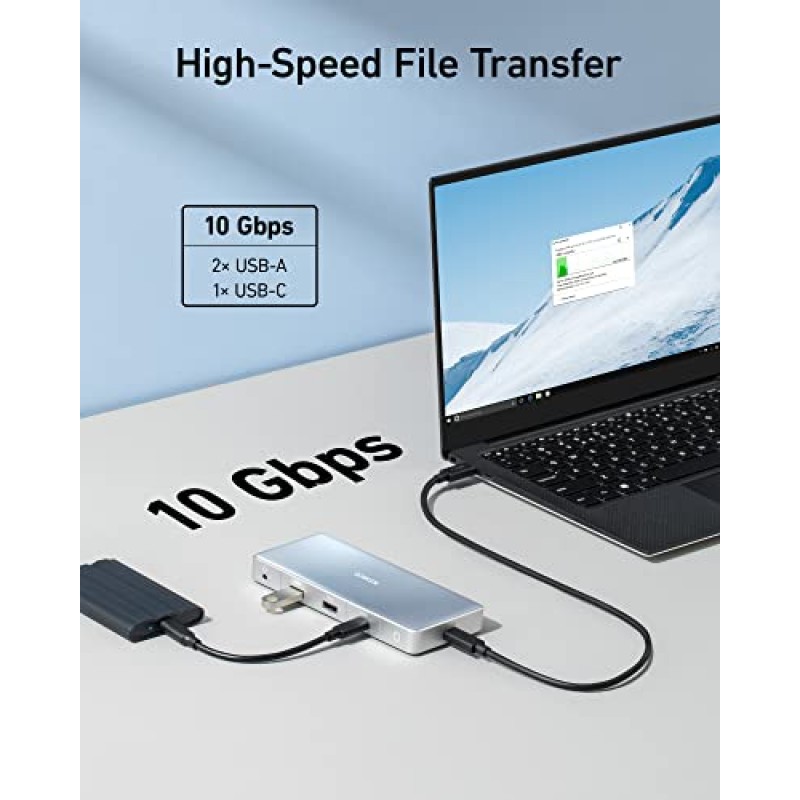 Anker 575 USB-C 허브(12-in-1, 듀얼 HDMI, DP), 트리플 디스플레이 도킹 스테이션, 10Gbps USB-C 및 USB-A 데이터 포트, 4K HDMI 및 디스플레이포트, 최대 100W Pd-in, 이더넷, Dell, Thinkpad 노트북 등