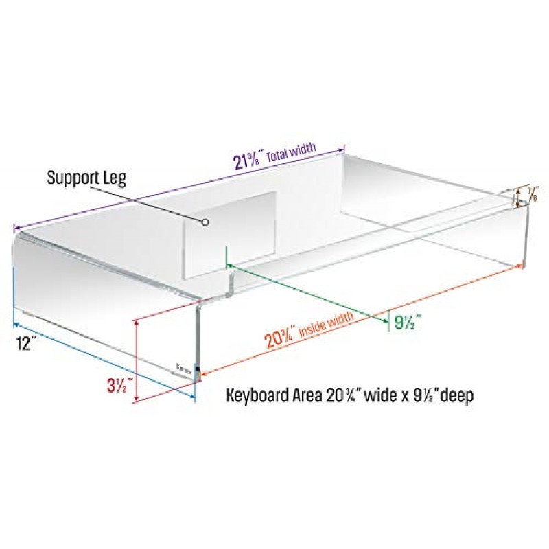 Kantek 아크릴 컴퓨터 모니터 스탠드(키보드 보관함 포함), 최대 50파운드 수용, 21.4