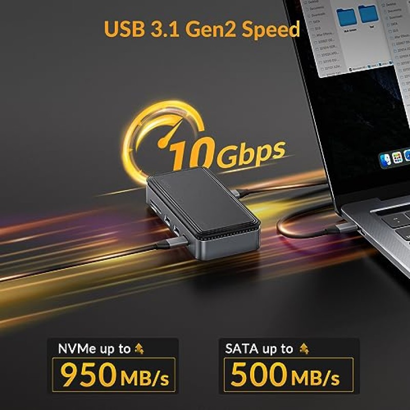 M.2 Nvme SSD 인클로저 어댑터가 포함된 IDsonix USB C 허브, 10 in 1 USB C 도킹 스테이션 HDMI 4K, 1000M 이더넷, PD 100W, MacBook Air/Pro 노트북용 USB C 허브 멀티 포트 어댑터가 포함된 10Gbps 속도