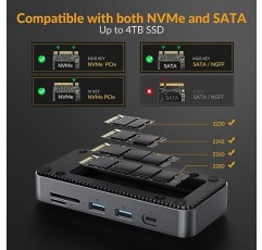 M.2 Nvme SSD 인클로저 어댑터가 포함된 IDsonix USB C 허브, 10 in 1 USB C 도킹 스테이션 HDMI 4K, 1000M 이더넷, PD 100W, MacBook Air/Pro 노트북용 USB C 허브 멀티 포트 어댑터가 포함된 10Gbps 속도