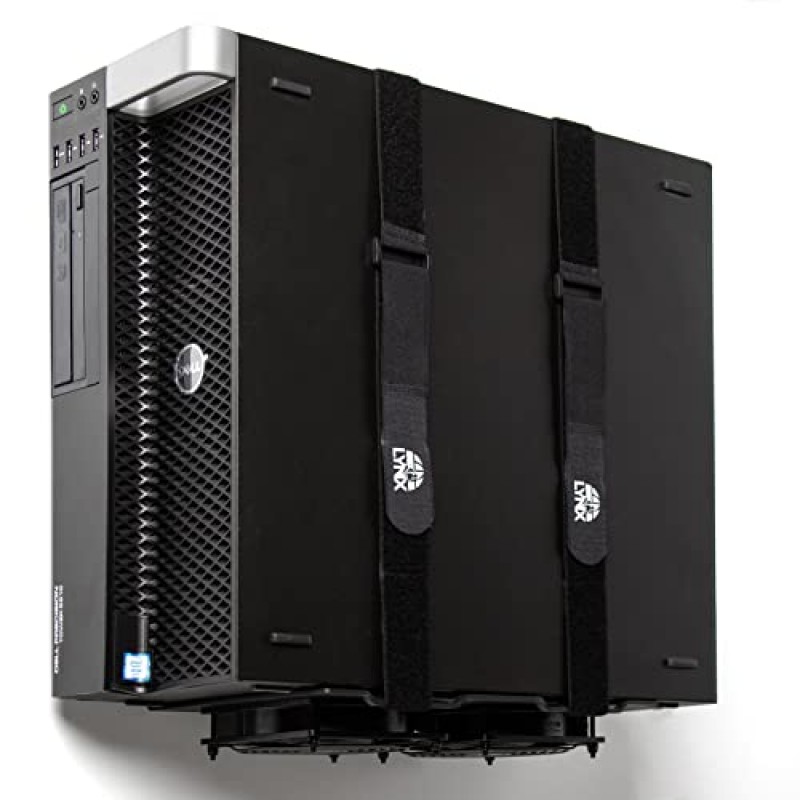 GEOLYNX 벽걸이 | 통풍형 컴퓨터 UPS NAS 서버 워크스테이션 무정전 전원 공급 장치 벽면 브래킷 키트(하드웨어 및 스트랩 포함) + 120mm 케이스 팬 부착 지점(팬은 포함되지 않음)(중형)