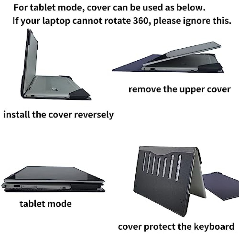 2023 14인치 Lenovo IdeaPad Flex 5 14ALC7 14IAU7 14IRU8 14ABR8 노트북 슬리브용 노트북 케이스 커버, 펜 홀더 및 방열 구멍이 있는 PU 가죽 2 in 1 노트북 보호 가방(짙은 파란색)
