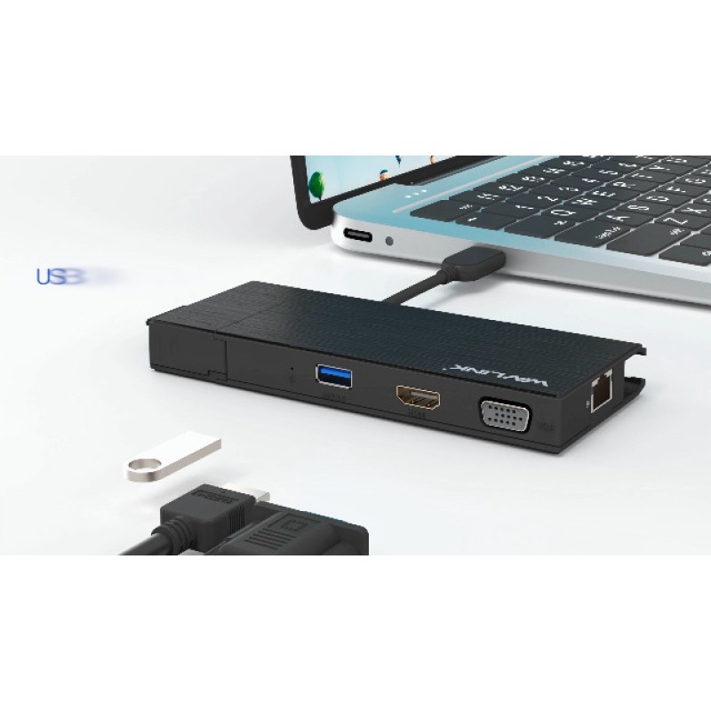 WAVLINK USB-HDMI VAG 어댑터 듀얼 모니터, M1/M2 Mac, Windows, ChromeOS, Android 7.1+용 HDMI VGA USB LAN이 있는 범용 노트북 도킹 스테이션