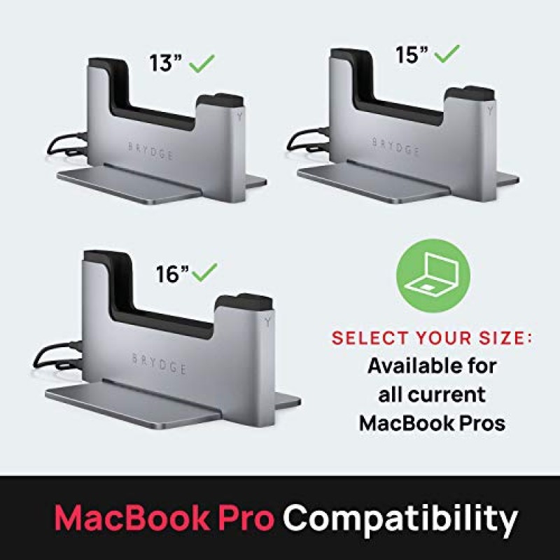 Brydge 공간 절약형 노트북 스탠드 | 2019 및 2020 16인치 MacBook Pro(2022 M1 모델 제외)와 호환되는 수직 도킹 스테이션 | 2 x Thunderbolt™ 3 포트