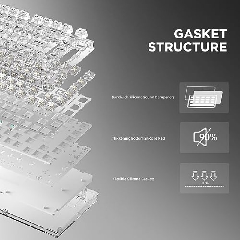 YUNZII X75 82 키 핫스왑 가능 기계식 키보드(투명 키캡 포함), 개스킷 마운트 75 키보드, Windows/Mac용 RGB 백라이트 맞춤형 게이밍 키보드(크리스탈 화이트 스위치, 유선 - 화이트)