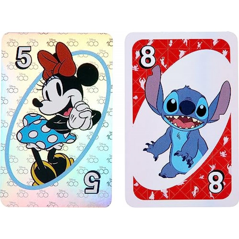 Mattel Games UNO Disney 100 어린이, 성인, 가족의 밤을 위한 보관 및 여행용 카드 게임, 수집용 게임(아마존 독점)