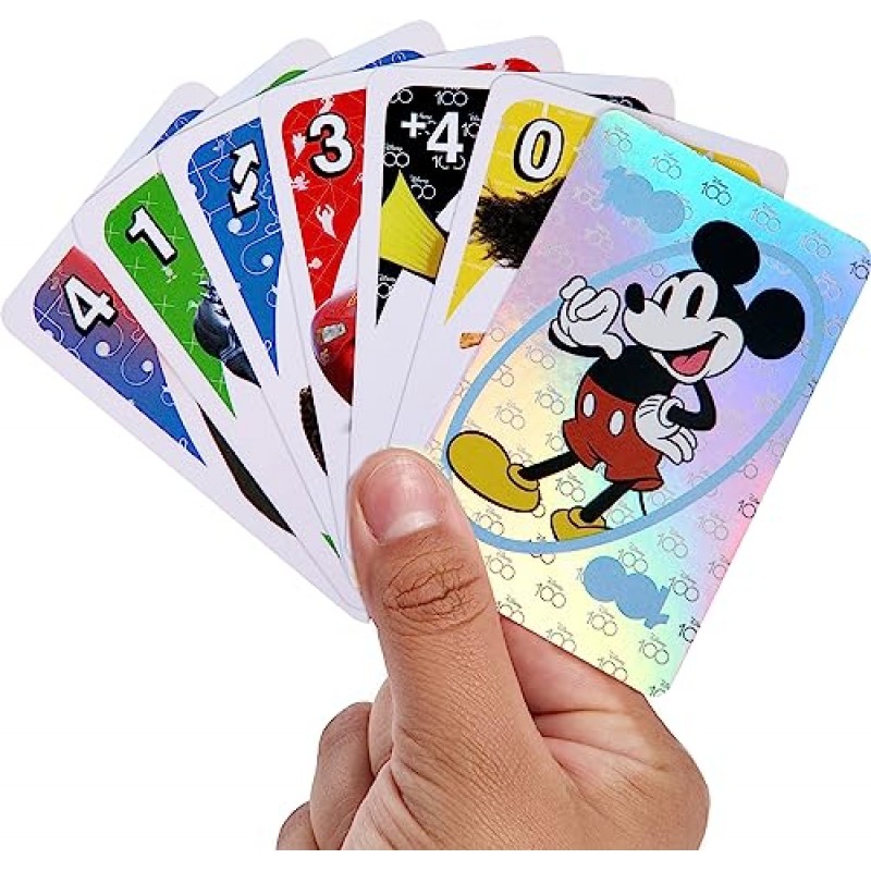 Mattel Games UNO Disney 100 어린이, 성인, 가족의 밤을 위한 보관 및 여행용 카드 게임, 수집용 게임(아마존 독점)