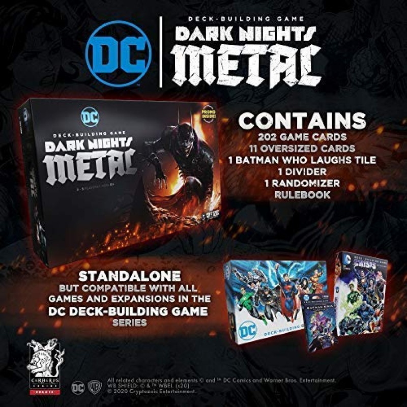 DC 덱 빌딩 게임 - Dark Nights Metal - 웃는 배트맨과 그의 다크 나이트를 물리치세요 - 2~5인용 - 15세 이상 - Cryptozoic Entertainment