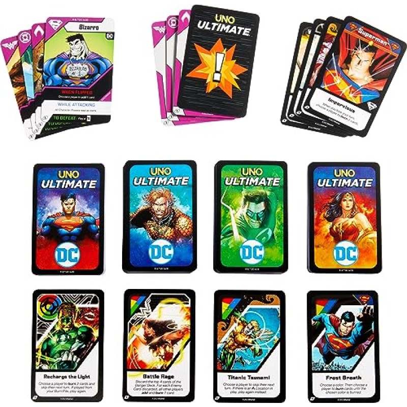 Mattel Games Ultimate Dc 카드 게임(캐릭터 덱 4개, 수집용 호일 카드 4개 및 특별 규칙 포함)