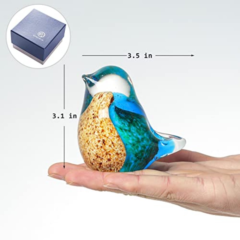 LONGWIN 수제 유리 새 입상 불어 예술 동물 조각 홈 인테리어 탁상 중심 장식
