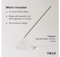 Yield Coquina 향 스틱 - 신선하고 밝은, 수제, 진정 향 스틱 팩 - 무독성 - 에센셜 오일로 제작 - 연소 시간 1시간 - 향 스틱 15개