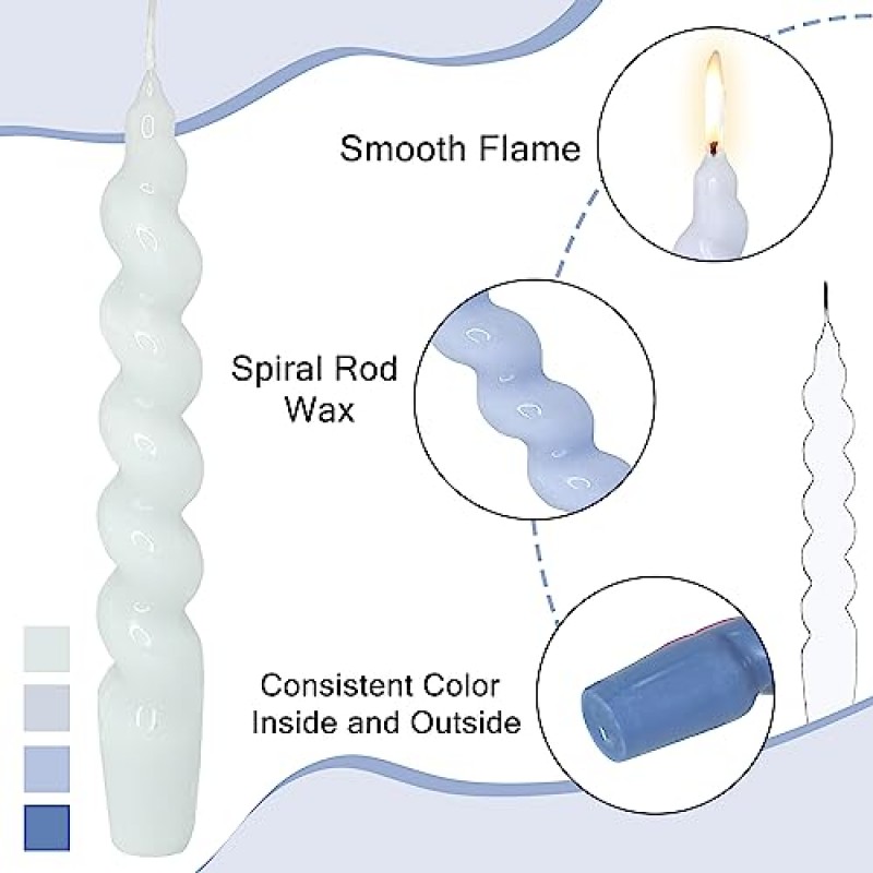 수제 나선형 양초 블루 촛대 4 PCS - 홈 저녁 식사 웨딩 파티 장식을위한 7.5 인치 트위스트 테이퍼 캔들