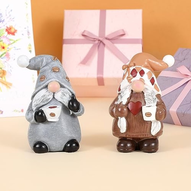 FriyGardcn 귀여운 2 PCS Gnomes 동상 커피 장식 Gnomes 인형 추수 감사절 선물 테이블 장식 수제 Gnomes 조각 홈 장식 커피 매장 Gnomes 홈 장식