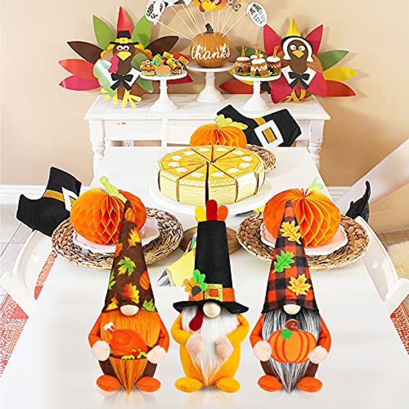 Mosoan 가을 추수감사절 격언 봉제 장식 - 가을 추수감사절 장식 선물을 위한 수제 스웨덴어 Tomte Gnomes 엘프 3개 - 가정, 테이블, 벽난로, 파티를 위한 가을 추수감사절 장식