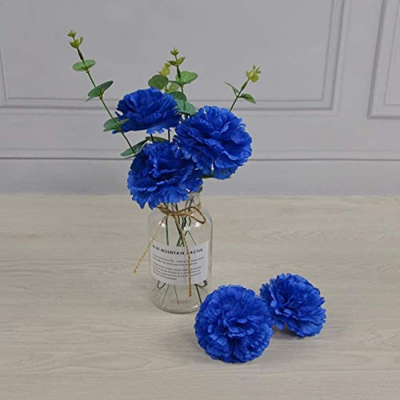 DH EYB 실크 카네이션 꽃, 50개의 인공 꽃, 결혼식 장식에 사용 DIY 수제 꽃, 카네이션 꽃 직경 3.5인치 및 6인치 줄기(파란색)
