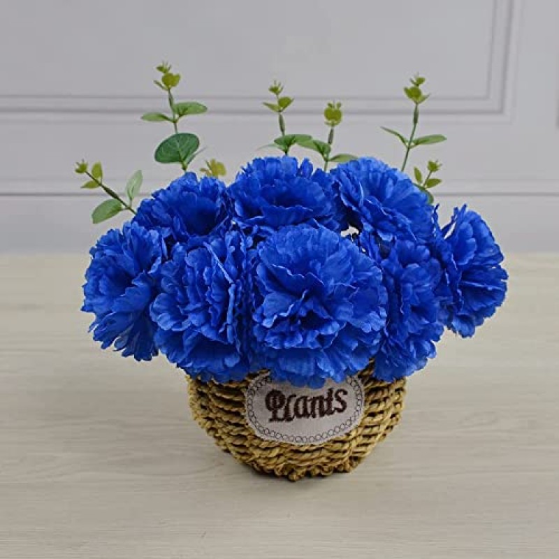 DH EYB 실크 카네이션 꽃, 50개의 인공 꽃, 결혼식 장식에 사용 DIY 수제 꽃, 카네이션 꽃 직경 3.5인치 및 6인치 줄기(파란색)