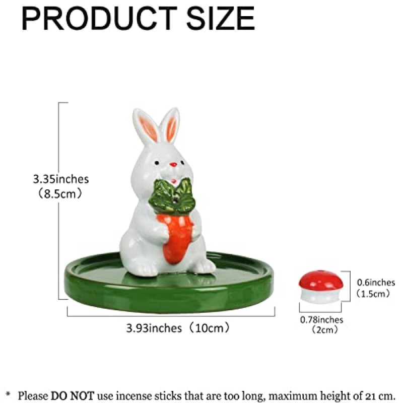 IDDINESY 귀여운 토끼 버섯 향 홀더 35개 향 스틱, 수제 향 스틱 버너, 자연 테마 향 트레이, 사랑스러운 홈 장식 액세서리(녹색)