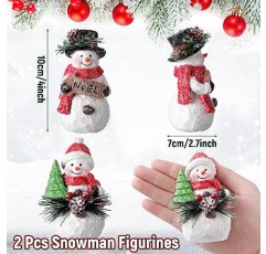 FairySandy 2 Pcs 눈사람 인형 크리스마스 장식 겨울 실내 홈 장식 크리스마스 눈사람 인형 테이블 장식 귀여운 크리스마스 눈사람 선물 수제 수지 겨울 실내 장식