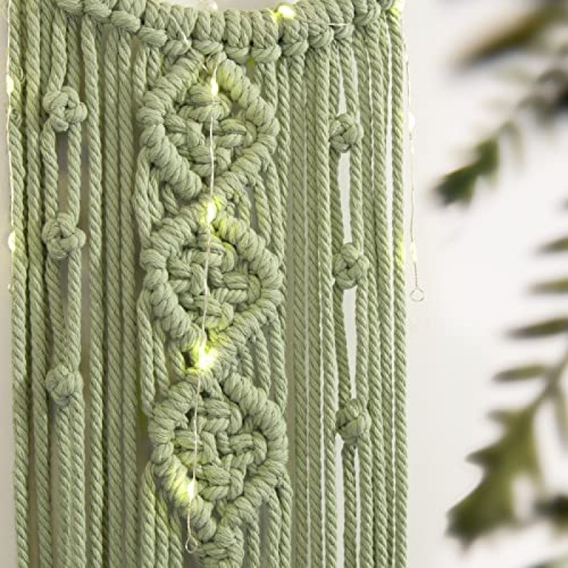 Boho Macrame 짠 벽걸이, 크로셰 뜨개질 초승달 스타 긴 술이 달린 드림 캐처 - 화이트 코튼 코드 수제 보헤미안 홈 장식 장식품 장식 예술 공예 어린이를위한 선물 침실 기숙사 방