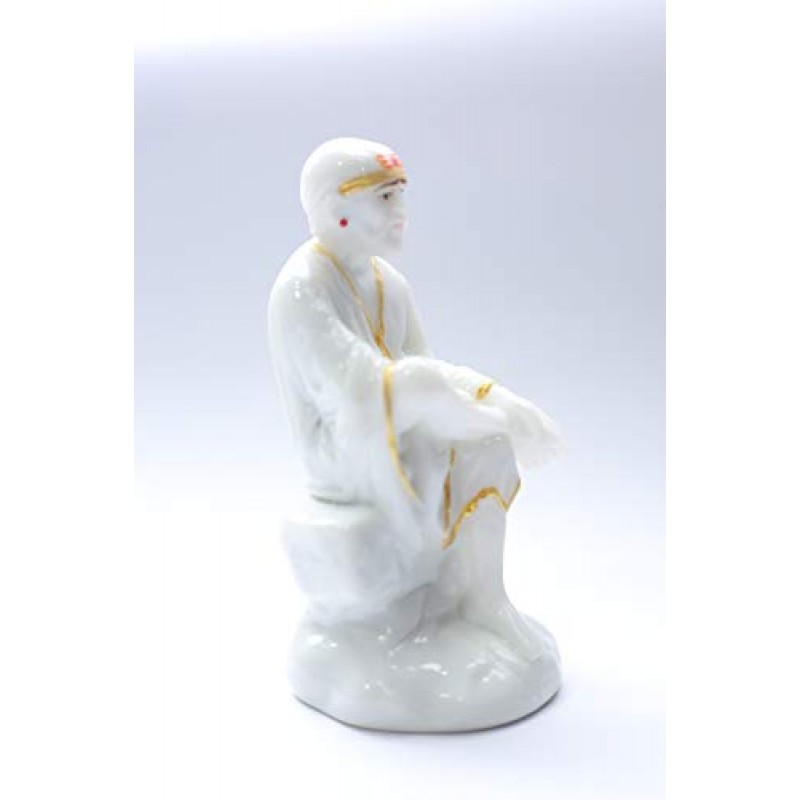 CREATION STORE 가정용 Pooja 및 자동차 대시보드용 Sai Baba 동상 대리석 먼지 Murti | 사이바바 아이돌 핸드메이드 마무리 Sit on Stone (화이트, 3.5)