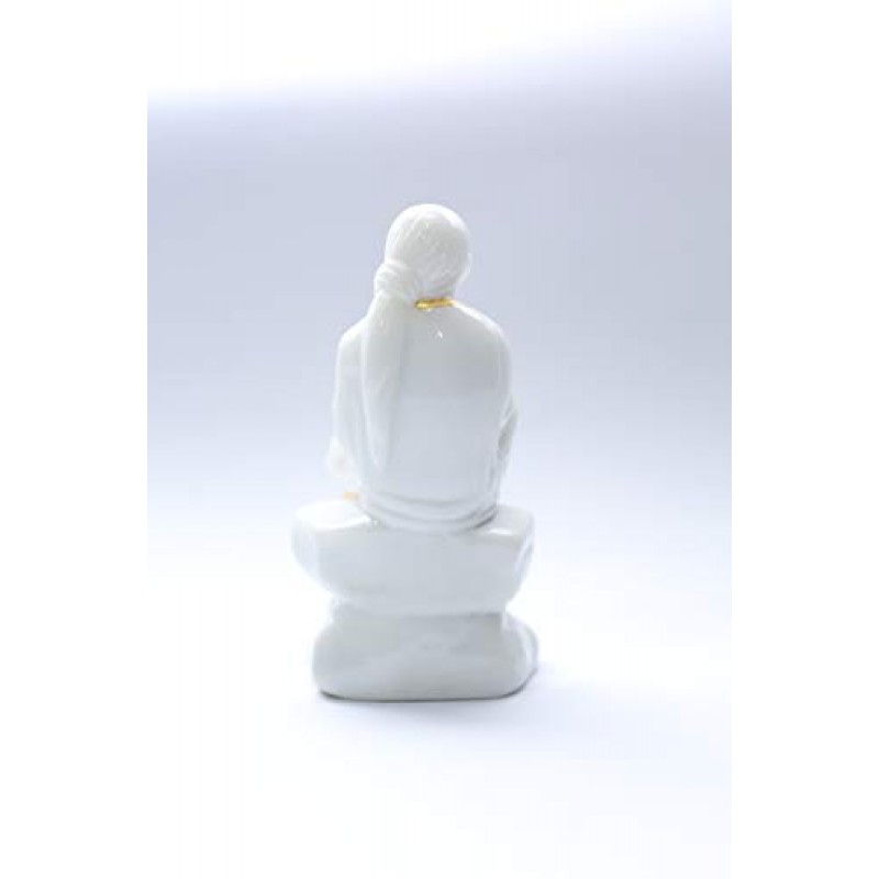 CREATION STORE 가정용 Pooja 및 자동차 대시보드용 Sai Baba 동상 대리석 먼지 Murti | 사이바바 아이돌 핸드메이드 마무리 Sit on Stone (화이트, 3.5)